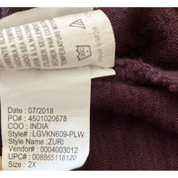 Gloria Vanderbilt Plum Purple Zuri Rolled Cuff Peasant Top Size 2X - Picture 6 of 8